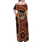 Adelaide Crows Family Matching Off Shoulder Maxi Dress and Hawaiian Shirt Indigenous Monochrome Dot Art Mascot Style