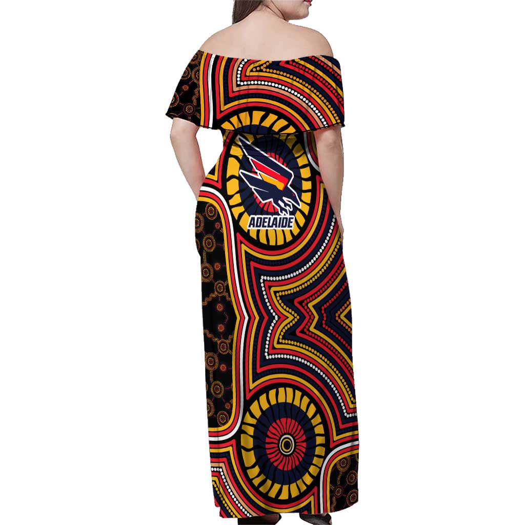 Adelaide Crows Family Matching Off Shoulder Maxi Dress and Hawaiian Shirt Indigenous Monochrome Dot Art Mascot Style