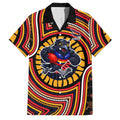 Adelaide Crows Family Matching Off Shoulder Short Dress and Hawaiian Shirt Indigenous Monochrome Dot Art Mascot Style
