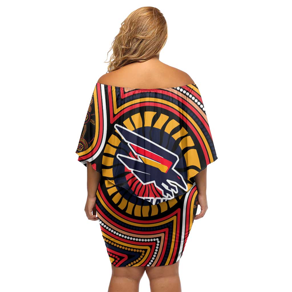 Adelaide Crows Family Matching Off Shoulder Short Dress and Hawaiian Shirt Indigenous Monochrome Dot Art Mascot Style