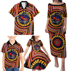 Adelaide Crows Family Matching Puletasi and Hawaiian Shirt Indigenous Monochrome Dot Art Mascot Style