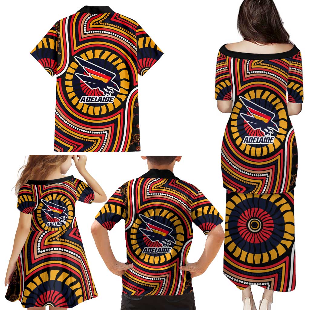 Adelaide Crows Family Matching Puletasi and Hawaiian Shirt Indigenous Monochrome Dot Art Mascot Style