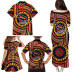 Adelaide Crows Family Matching Puletasi and Hawaiian Shirt Indigenous Monochrome Dot Art Mascot Style