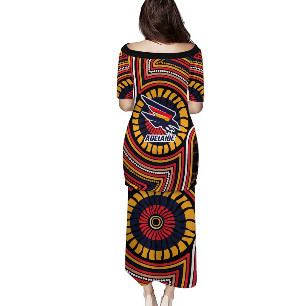 Adelaide Crows Family Matching Puletasi and Hawaiian Shirt Indigenous Monochrome Dot Art Mascot Style