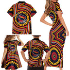 Adelaide Crows Family Matching Short Sleeve Bodycon Dress and Hawaiian Shirt Indigenous Monochrome Dot Art Mascot Style