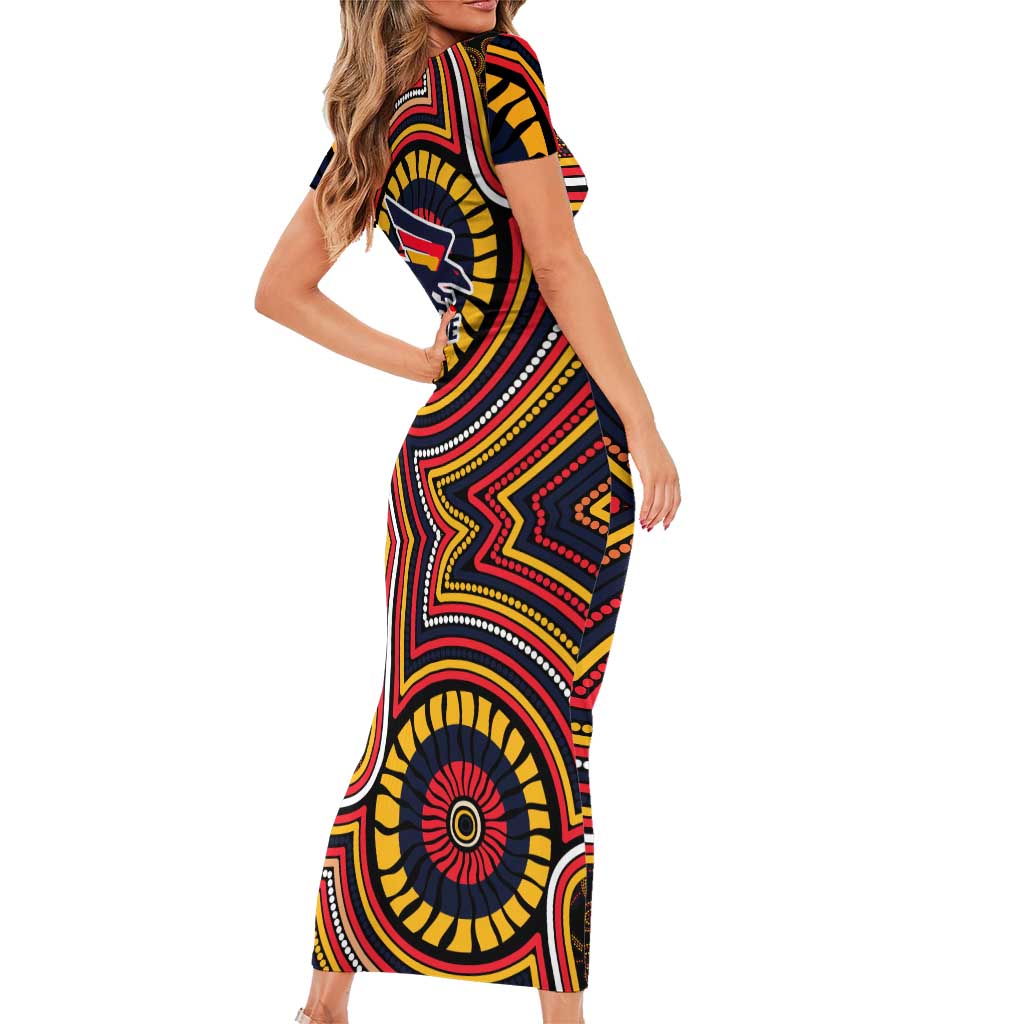 Adelaide Crows Family Matching Short Sleeve Bodycon Dress and Hawaiian Shirt Indigenous Monochrome Dot Art Mascot Style