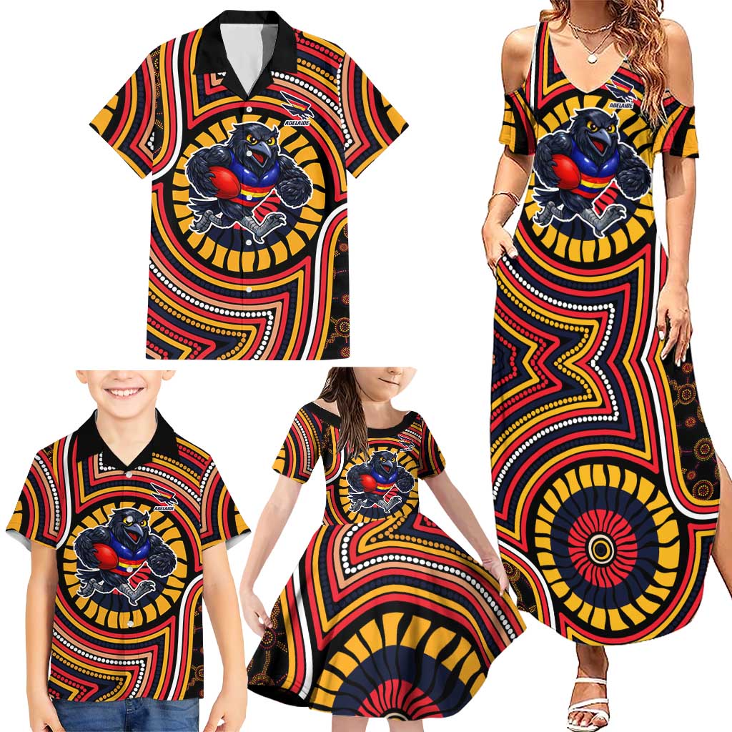 Adelaide Crows Family Matching Summer Maxi Dress and Hawaiian Shirt Indigenous Monochrome Dot Art Mascot Style