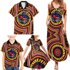 Adelaide Crows Family Matching Summer Maxi Dress and Hawaiian Shirt Indigenous Monochrome Dot Art Mascot Style