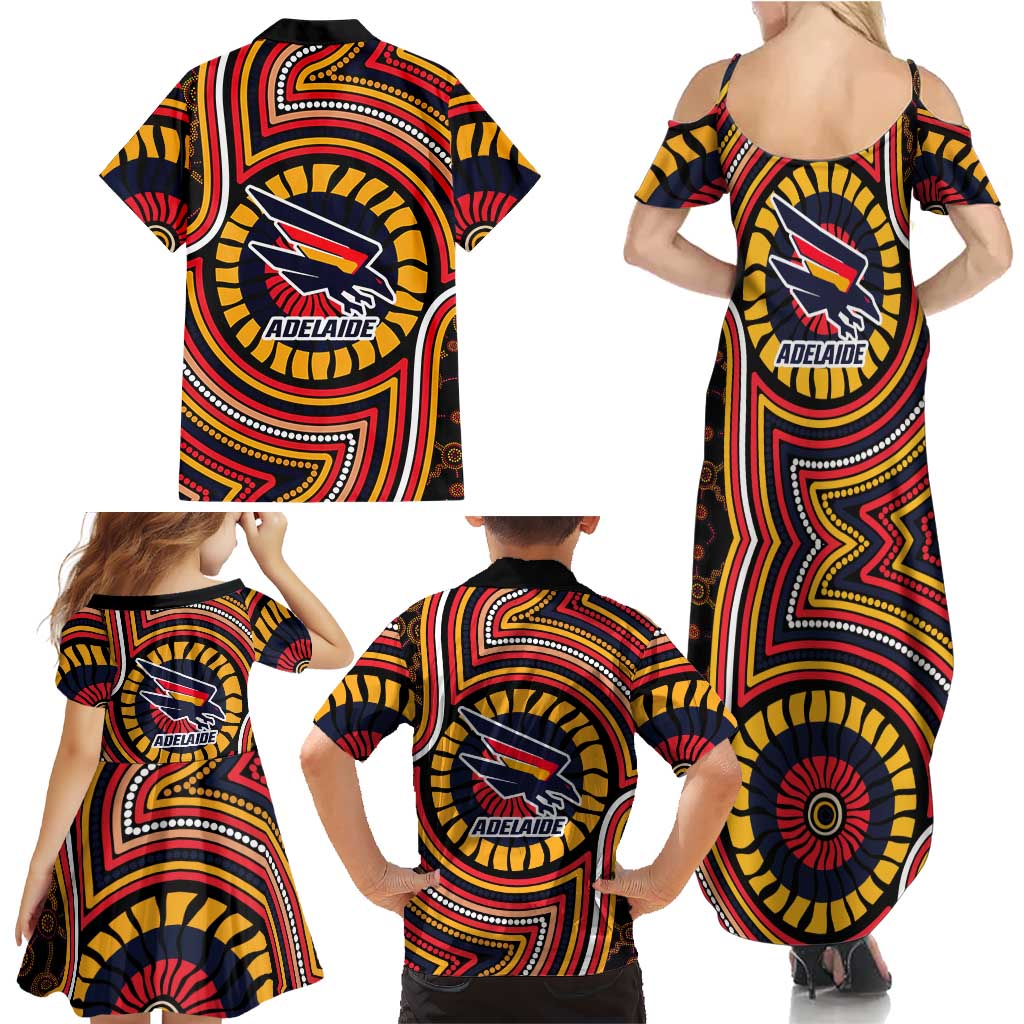 Adelaide Crows Family Matching Summer Maxi Dress and Hawaiian Shirt Indigenous Monochrome Dot Art Mascot Style