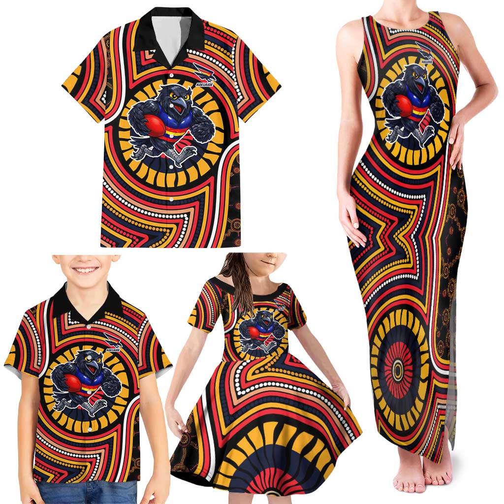 Adelaide Crows Family Matching Tank Maxi Dress and Hawaiian Shirt Indigenous Monochrome Dot Art Mascot Style