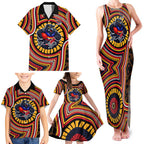 Adelaide Crows Family Matching Tank Maxi Dress and Hawaiian Shirt Indigenous Monochrome Dot Art Mascot Style