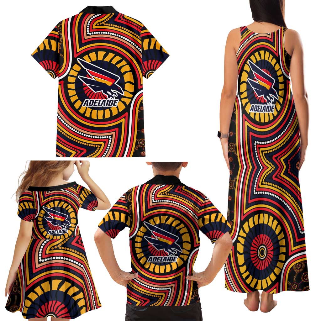 Adelaide Crows Family Matching Tank Maxi Dress and Hawaiian Shirt Indigenous Monochrome Dot Art Mascot Style