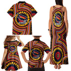Adelaide Crows Family Matching Tank Maxi Dress and Hawaiian Shirt Indigenous Monochrome Dot Art Mascot Style