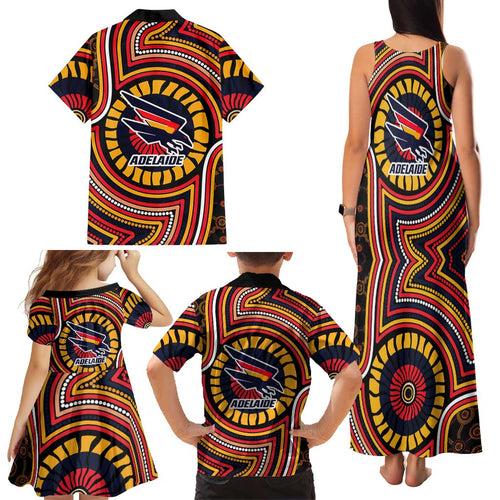 Adelaide Crows Family Matching Tank Maxi Dress and Hawaiian Shirt Indigenous Monochrome Dot Art Mascot Style