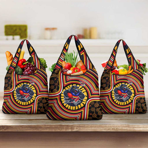 Adelaide Crows Grocery Bag Indigenous Monochrome Dot Art Mascot Style