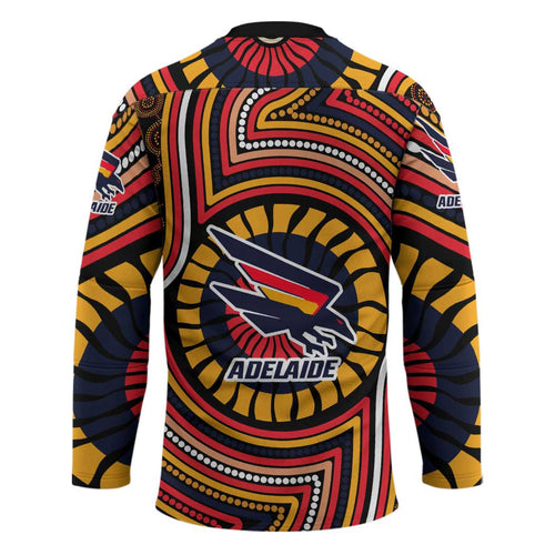Adelaide Crows Hockey Jersey Indigenous Monochrome Dot Art Mascot Style