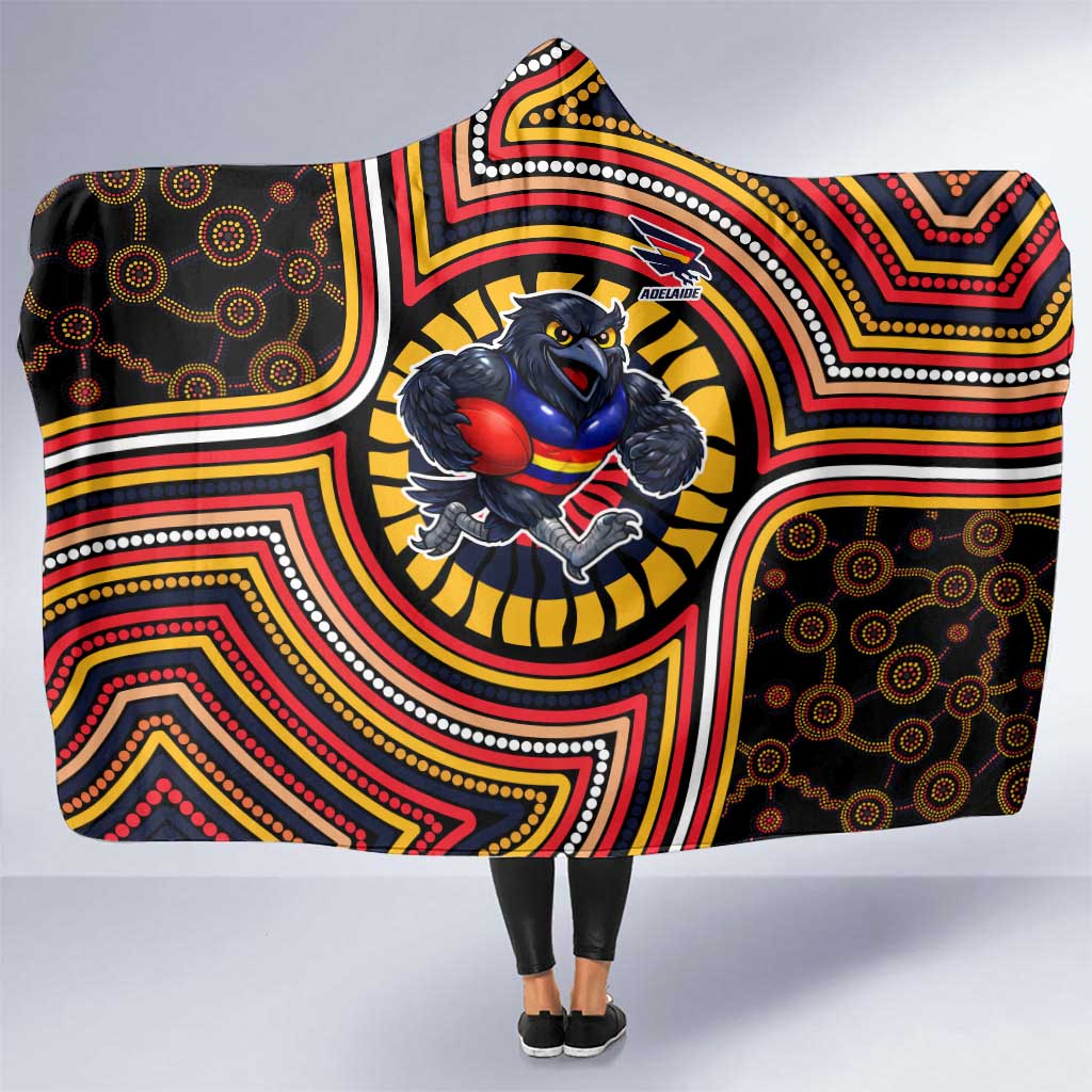 Adelaide Crows Hooded Blanket Indigenous Monochrome Dot Art Mascot Style