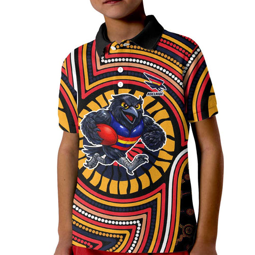 Adelaide Crows Kid Polo Shirt Indigenous Monochrome Dot Art Mascot Style