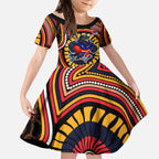 Adelaide Crows Kid Short Sleeve Dress Indigenous Monochrome Dot Art Mascot Style
