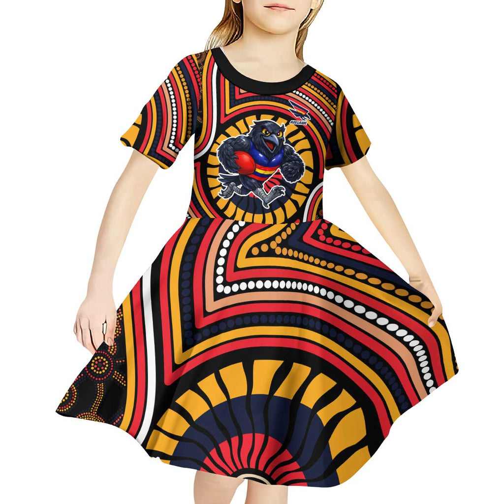 Adelaide Crows Kid Short Sleeve Dress Indigenous Monochrome Dot Art Mascot Style