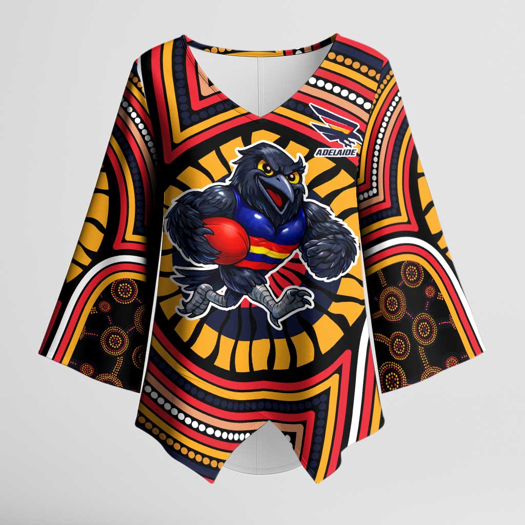 Adelaide Crows Kimono Sleeve Blouse Indigenous Monochrome Dot Art Mascot Style