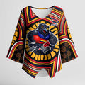 Adelaide Crows Kimono Sleeve Blouse Indigenous Monochrome Dot Art Mascot Style