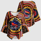 Adelaide Crows Kimono Sleeve Blouse Indigenous Monochrome Dot Art Mascot Style