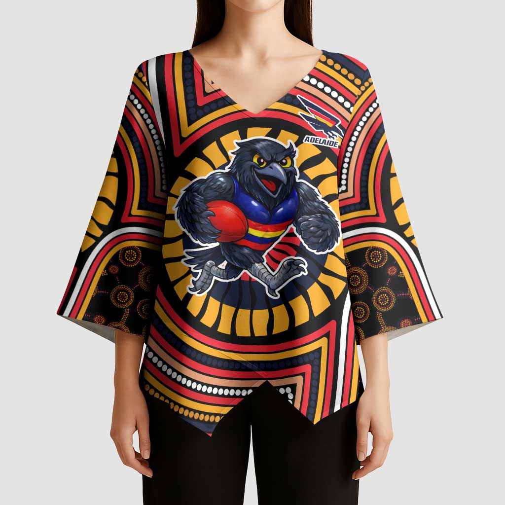 Adelaide Crows Kimono Sleeve Blouse Indigenous Monochrome Dot Art Mascot Style