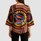 Adelaide Crows Kimono Sleeve Blouse Indigenous Monochrome Dot Art Mascot Style