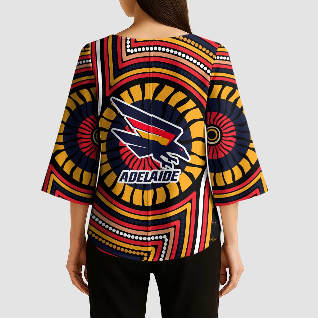 Adelaide Crows Kimono Sleeve Blouse Indigenous Monochrome Dot Art Mascot Style