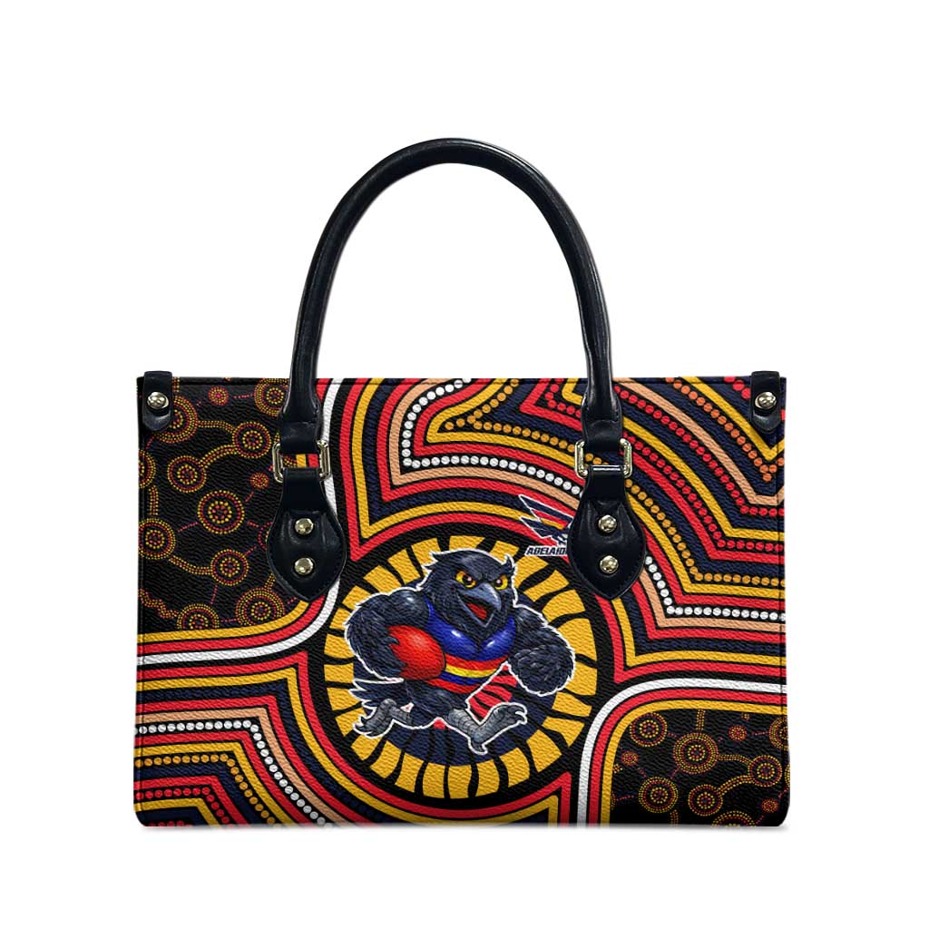 Adelaide Crows Leather Bag Indigenous Monochrome Dot Art Mascot Style