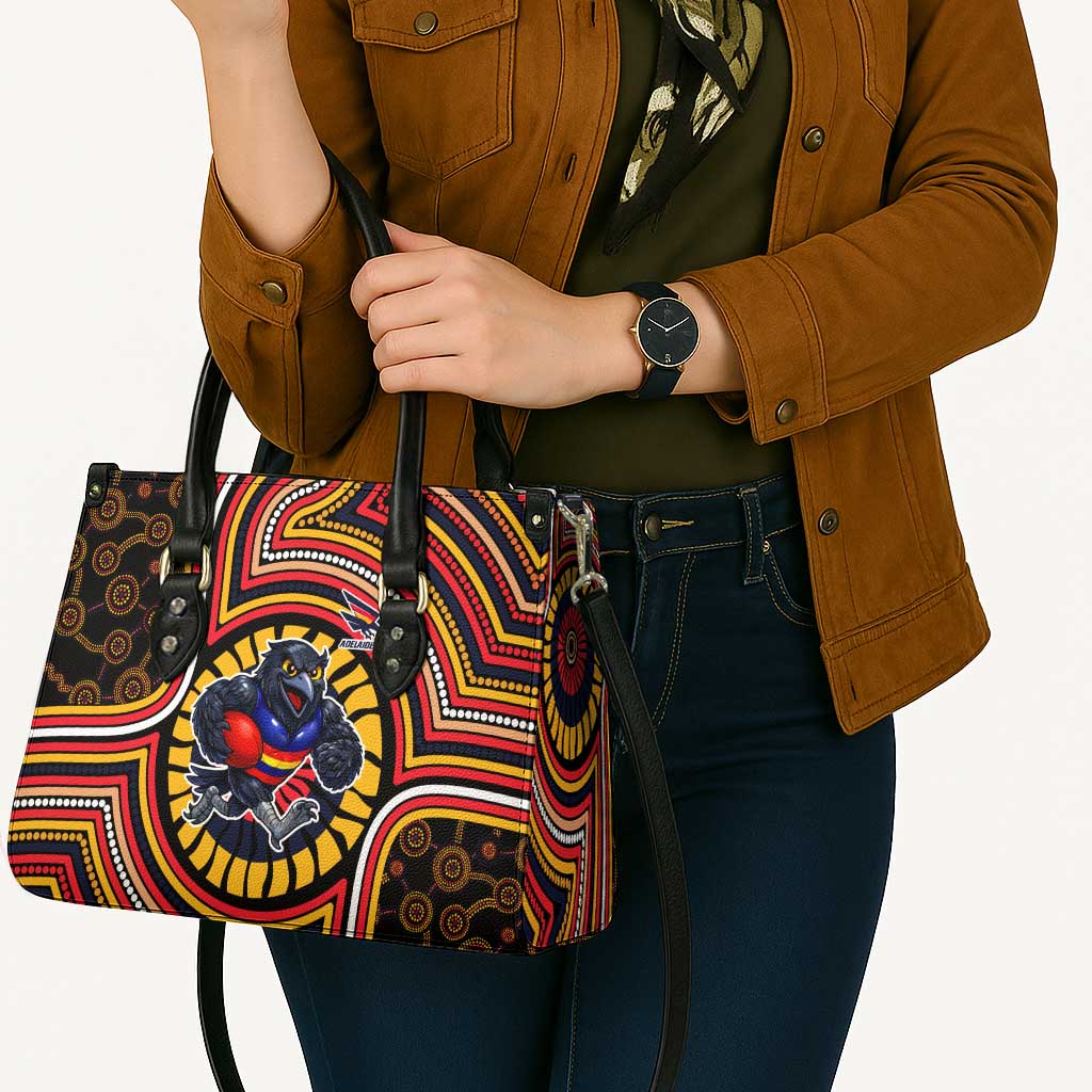 Adelaide Crows Leather Bag Indigenous Monochrome Dot Art Mascot Style