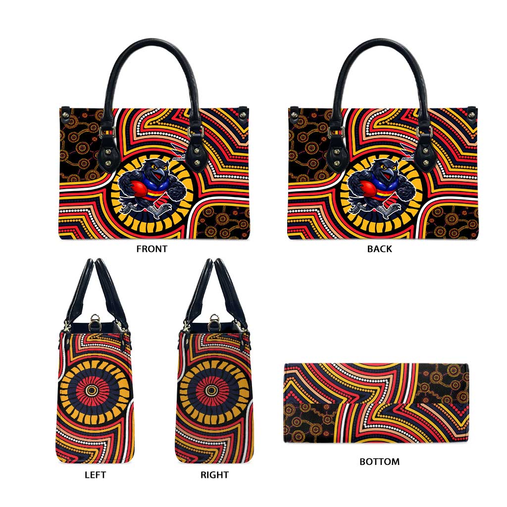 Adelaide Crows Leather Bag Indigenous Monochrome Dot Art Mascot Style