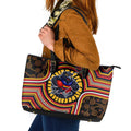 Adelaide Crows Leather Tote Bag Indigenous Monochrome Dot Art Mascot Style