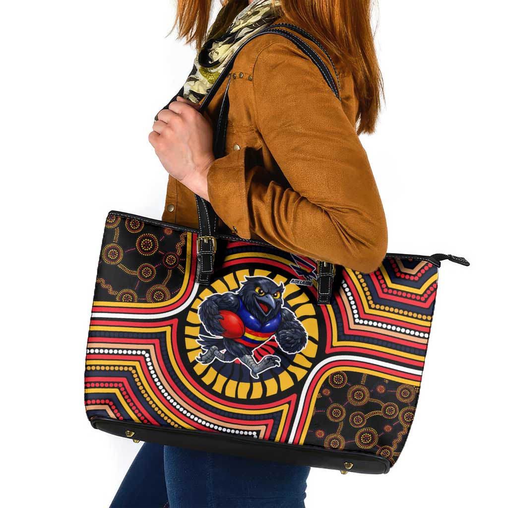 Adelaide Crows Leather Tote Bag Indigenous Monochrome Dot Art Mascot Style