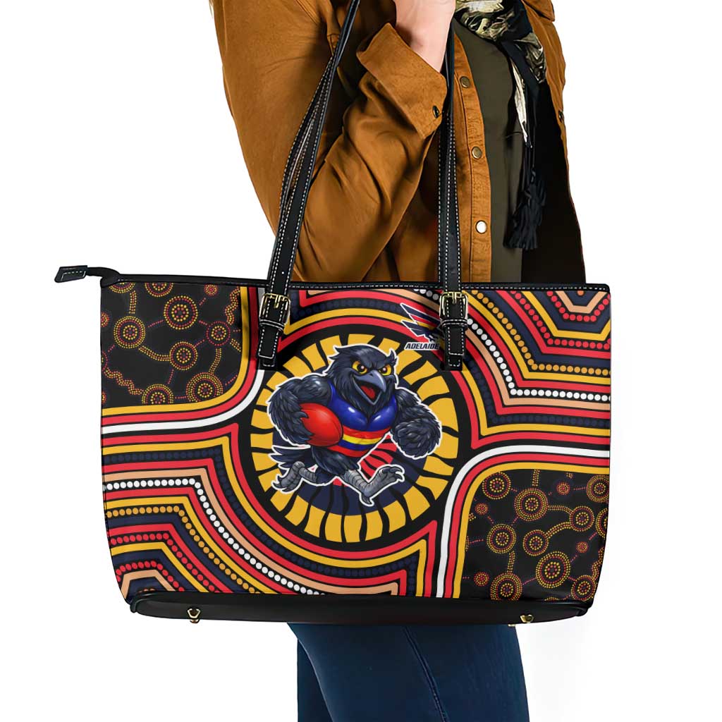 Adelaide Crows Leather Tote Bag Indigenous Monochrome Dot Art Mascot Style