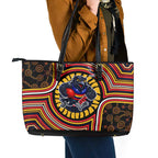 Adelaide Crows Leather Tote Bag Indigenous Monochrome Dot Art Mascot Style