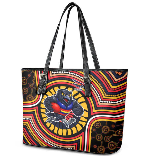 Adelaide Crows Leather Tote Bag Indigenous Monochrome Dot Art Mascot Style