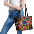Adelaide Crows Leather Tote Bag Indigenous Monochrome Dot Art Mascot Style