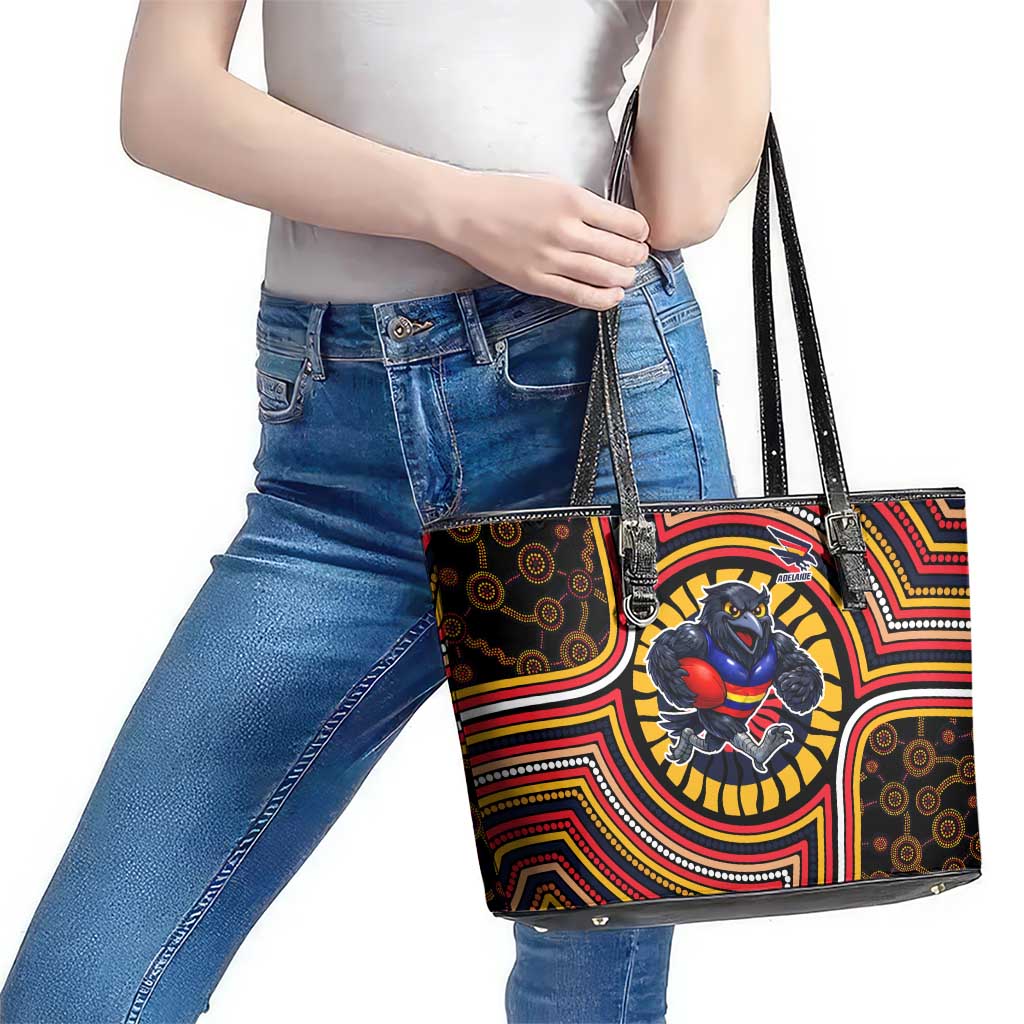 Adelaide Crows Leather Tote Bag Indigenous Monochrome Dot Art Mascot Style