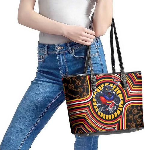 Adelaide Crows Leather Tote Bag Indigenous Monochrome Dot Art Mascot Style