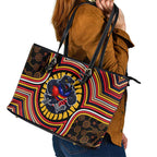 Adelaide Crows Leather Tote Bag Indigenous Monochrome Dot Art Mascot Style