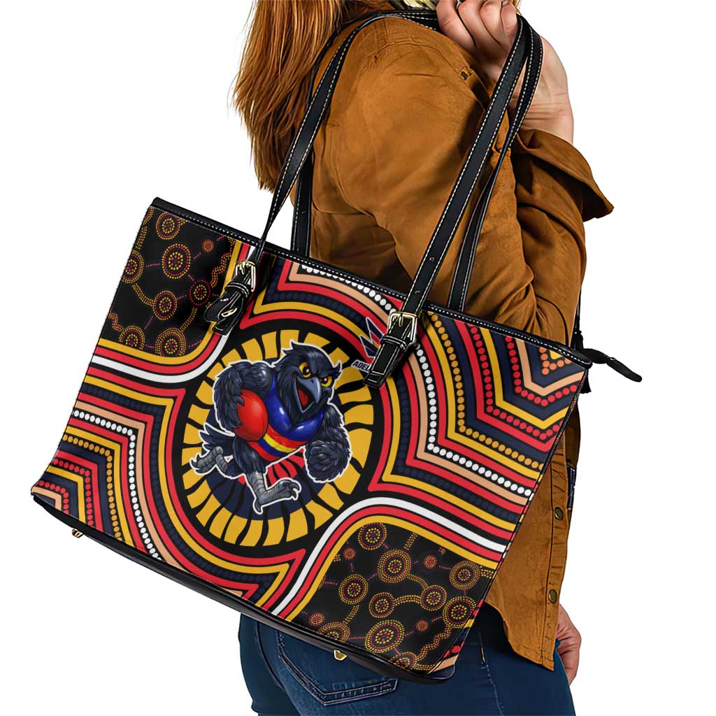 Adelaide Crows Leather Tote Bag Indigenous Monochrome Dot Art Mascot Style