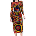 Adelaide Crows Long Sleeve Bodycon Dress Indigenous Monochrome Dot Art Mascot Style