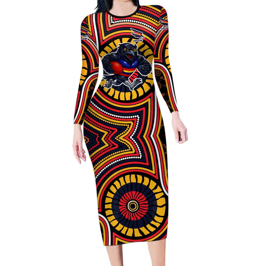 Adelaide Crows Long Sleeve Bodycon Dress Indigenous Monochrome Dot Art Mascot Style