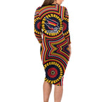 Adelaide Crows Long Sleeve Bodycon Dress Indigenous Monochrome Dot Art Mascot Style