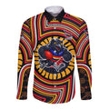 Adelaide Crows Long Sleeve Button Shirt Indigenous Monochrome Dot Art Mascot Style