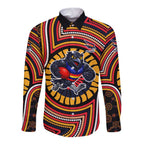 Adelaide Crows Long Sleeve Button Shirt Indigenous Monochrome Dot Art Mascot Style