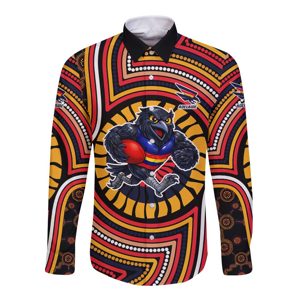 Adelaide Crows Long Sleeve Button Shirt Indigenous Monochrome Dot Art Mascot Style