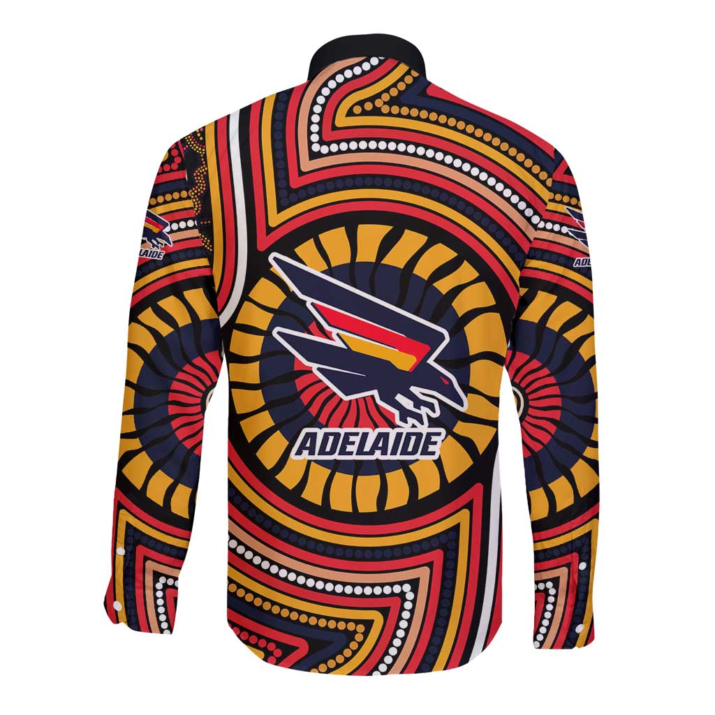 Adelaide Crows Long Sleeve Button Shirt Indigenous Monochrome Dot Art Mascot Style